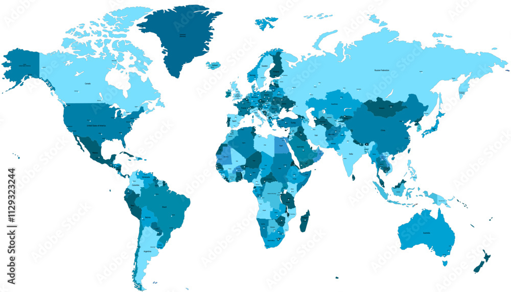 Fototapeta premium World map. Color modern vector map. Silhouette map
