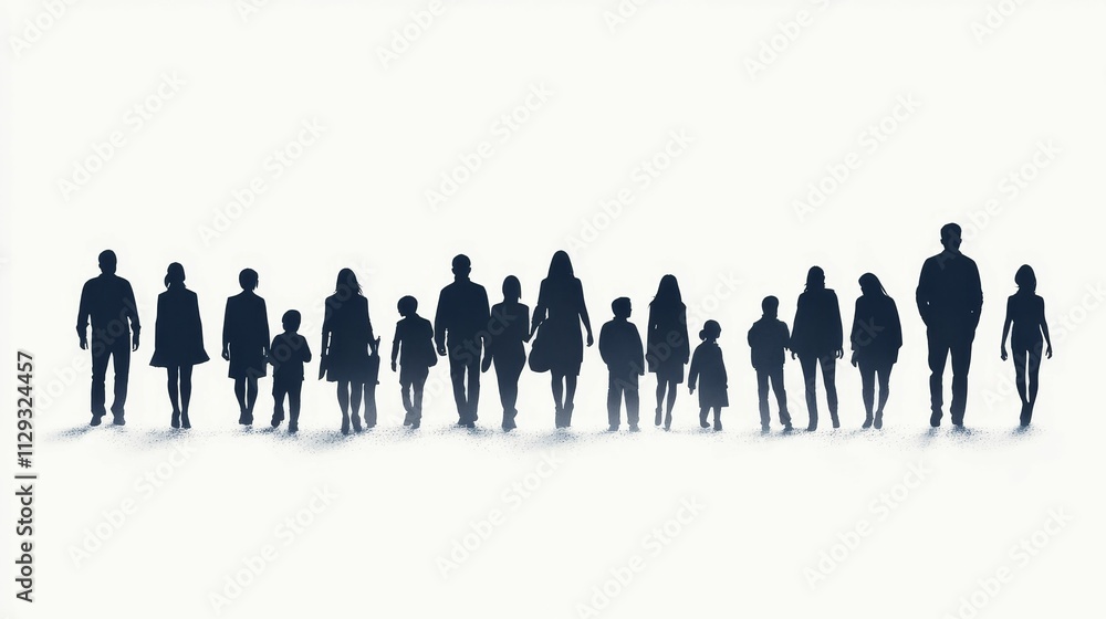 Silhouettes of a large group walking. Silhouettes of a large group walking.