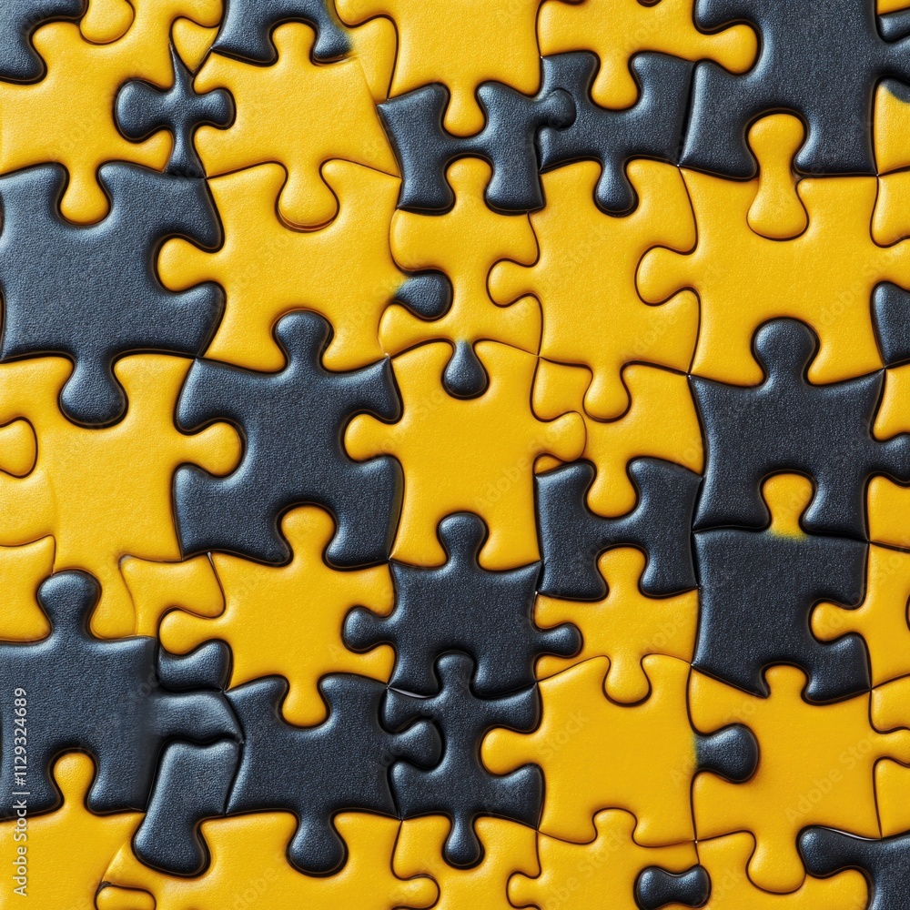 A detailed view of a bright yellow puzzle piece with smooth surface and slight curvature A detailed view of a bright yellow puzzle piece with smooth surface and slight curvature