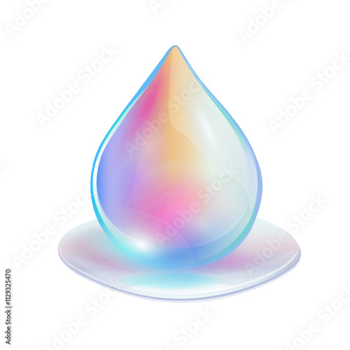 Glossy Teardrop with Pastel Colors. Vibrant Gradient Water Drop Design. Abstract Glass Like Droplet with Soft Hues