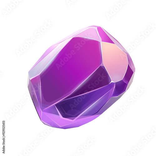 Abstract Faceted Purple Gem with Reflective Surface. Polygonal Purple Crystal with Gradient