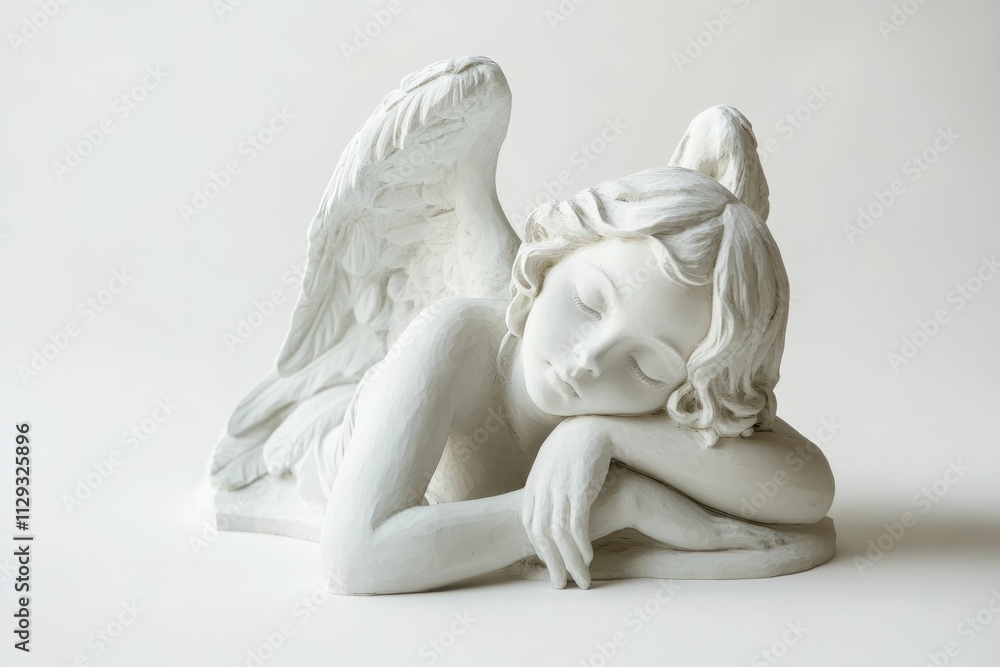 White angel statue, sleeping, wings, peaceful. White angel statue, sleeping, wings, peaceful.