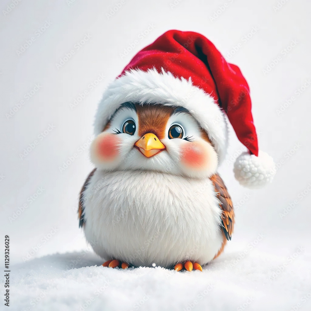 Lindo búho renderizado con un gorro de Papá Noel. Búho sobre fondo blanco. Ave rapaz representando la Navidad. Fondo navideño. Lindo búho renderizado con un gorro de Papá Noel. Búho sobre fondo blanco. Ave rapaz representando la Navidad. Fondo navideño.