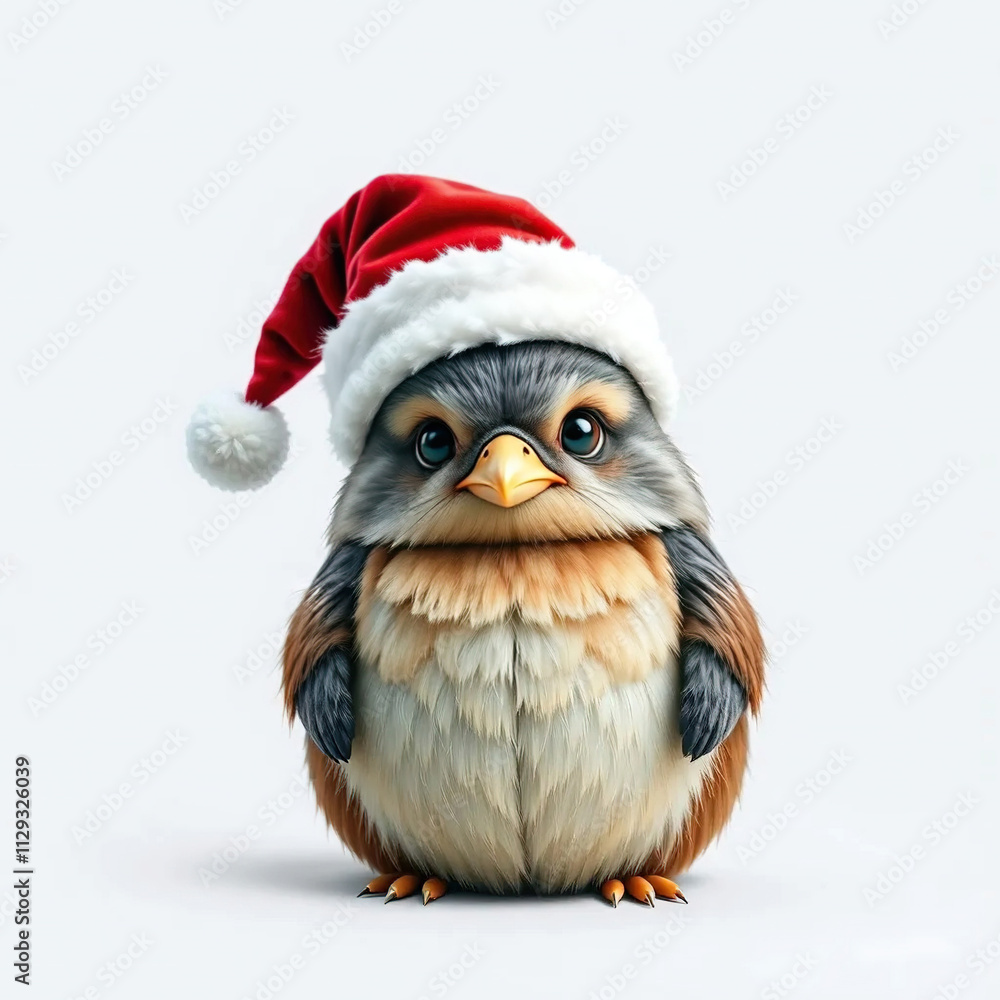 Lindo búho renderizado con un gorro de Papá Noel. Búho sobre fondo blanco. Ave rapaz representando la Navidad. Fondo navideño. Lindo búho renderizado con un gorro de Papá Noel. Búho sobre fondo blanco. Ave rapaz representando la Navidad. Fondo navideño.