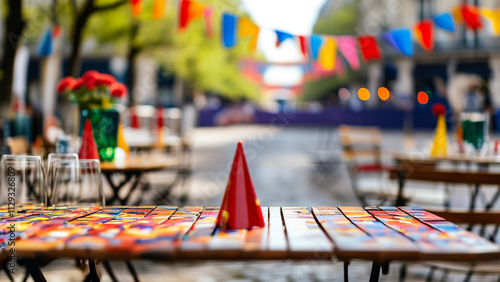 Wallpaper Mural Colorful party decorations on outdoor cafe tables Torontodigital.ca