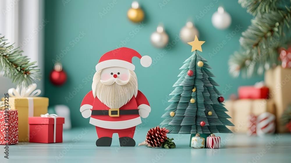 Santa Claus, Ornaments, Balls and Christmas Tree, Reindeer, Sleigh, Formed With Paper Cut Art, , Abstract Image, Texture, Pattern Background, Wallpaper, Cover and Screen of Smartphone, PC, Laptop, 9:1 Santa Claus, Ornaments, Balls and Christmas Tree, Reindeer, Sleigh, Formed With Paper Cut Art, , Abstract Image, Texture, Pattern Background, Wallpaper, Cover and Screen of Smartphone, PC, Laptop, 9:1