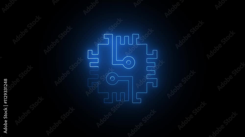 Animation of a computer component CPU icon with a glowing neon effect. Animation of a computer component CPU icon with a glowing neon effect.
