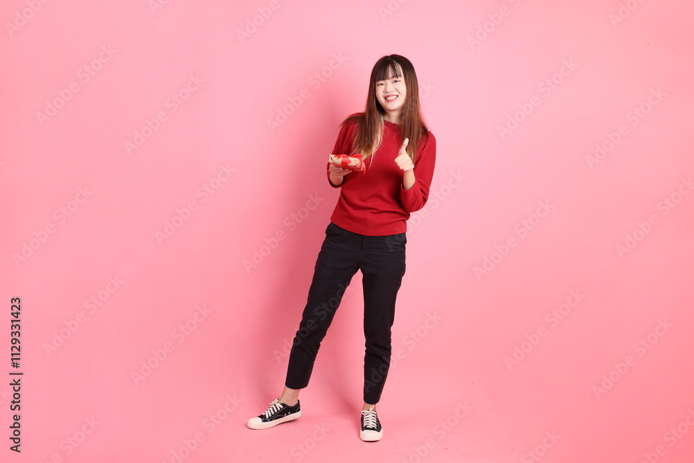 20s woman in red T-shirt 20s woman in red T-shirt