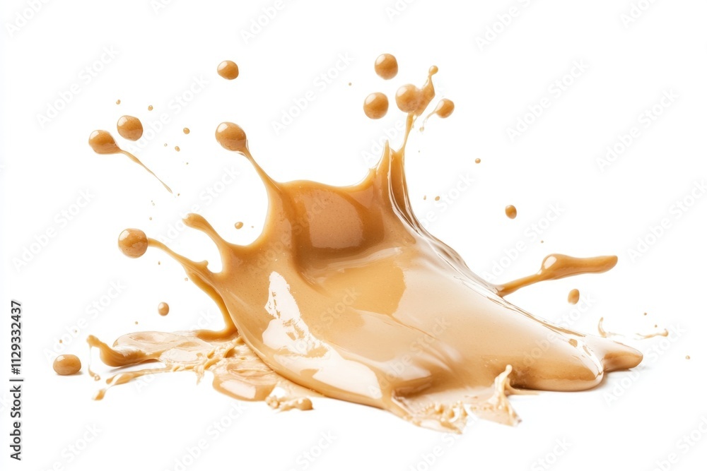 Fototapeta premium A drop of liquid falls onto a clean and white surface, creating a small splash