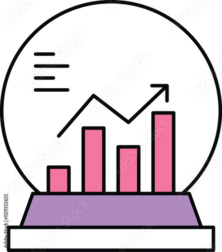 Predictive Analysis Icon – Crystal Ball with Graphs Inside, Representing AI's Capability to Predict Trends and Outcomes. Vector illustration.