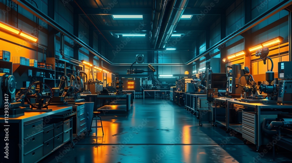 Advanced high-tech laboratory with engineers designing and assembling robotic components in a futuristic workspace. Advanced high-tech laboratory with engineers designing and assembling robotic components in a futuristic workspace.