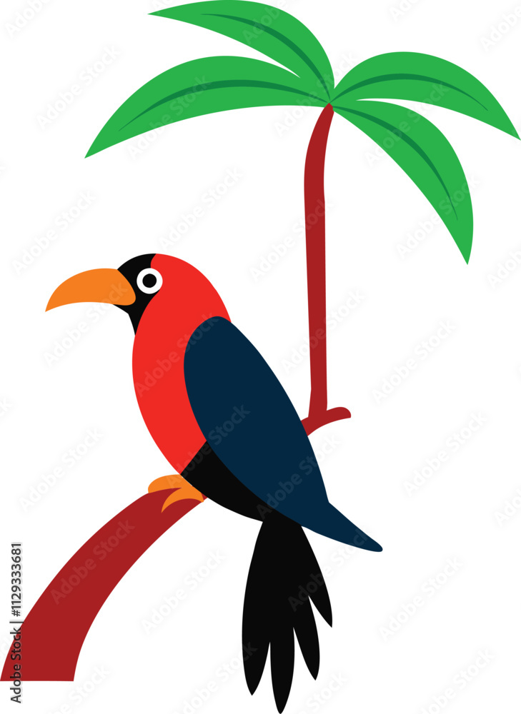 Obraz premium A Cute Bird Sitting A Tree Branch Vector Illustration