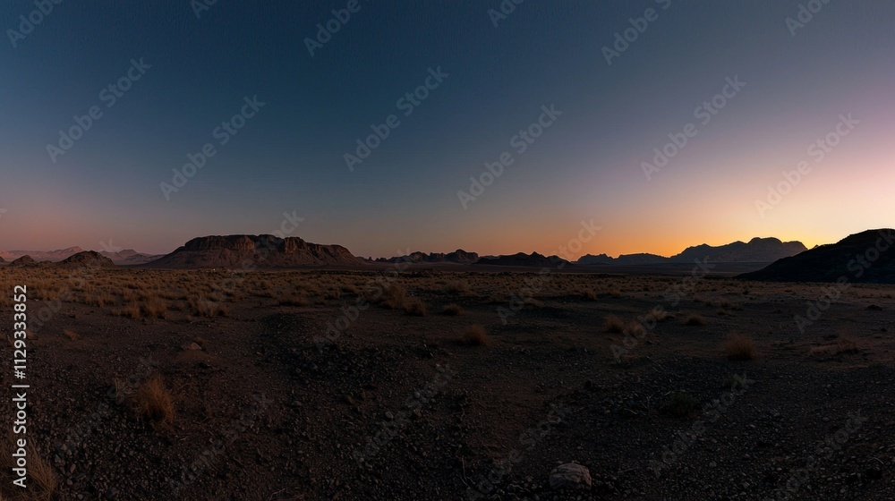 Golden hour illuminating the wadi rum desert with vibrant hues, casting long shadows over rocky terrain and sparse vegetation as the sun sets on the horizon Golden hour illuminating the wadi rum desert with vibrant hues, casting long shadows over rocky terrain and sparse vegetation as the sun sets on the horizon