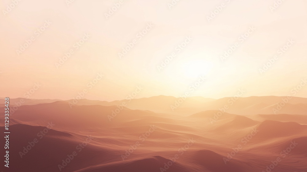 Warm sunlight illuminates rolling sand dunes in a vast desert landscape, creating a serene and captivating scene as the sun sets below the horizon Warm sunlight illuminates rolling sand dunes in a vast desert landscape, creating a serene and captivating scene as the sun sets below the horizon