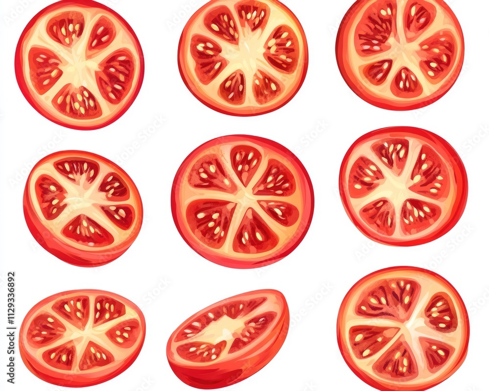 Fresh Sliced Tomatoes: Vibrant Red Vegetable Displayed on White Background Fresh Sliced Tomatoes: Vibrant Red Vegetable Displayed on White Background