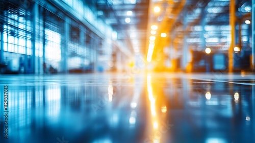Wallpaper Mural Abstract Industrial Factory Interior with Blurred Background and Reflective Floor Torontodigital.ca