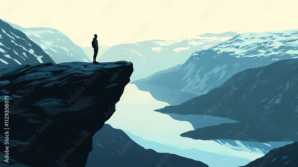 Tourism vacation and travel. standing on the edge of trolltunga, norway scandinavia europe. generative ai. Fjord. Illustration Tourism vacation and travel. standing on the edge of trolltunga, norway scandinavia europe. generative ai. Fjord. Illustration