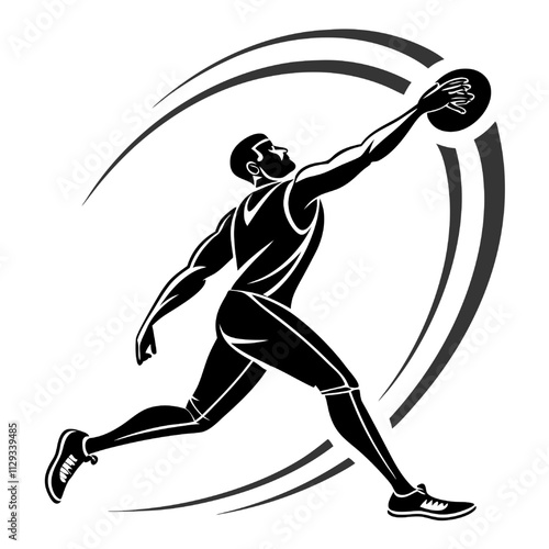 Disc Thrower Silhouette Vector : A dynamic silhouette of a discus thrower in motion, capturing the athlete's power and precision as he launches the disc.