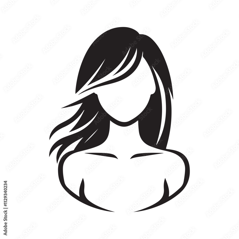 Contemporary Women Hair Silhouette Vector - A Minimal Logo for Modern Beauty, Fashion, and Cosmetic Branding Contemporary Women Hair Silhouette Vector - A Minimal Logo for Modern Beauty, Fashion, and Cosmetic Branding