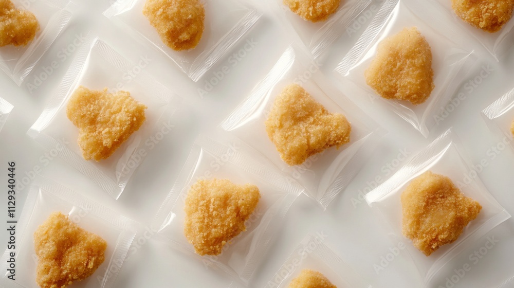 Golden Crispy Chicken Bites in Transparent Packaging Golden Crispy Chicken Bites in Transparent Packaging