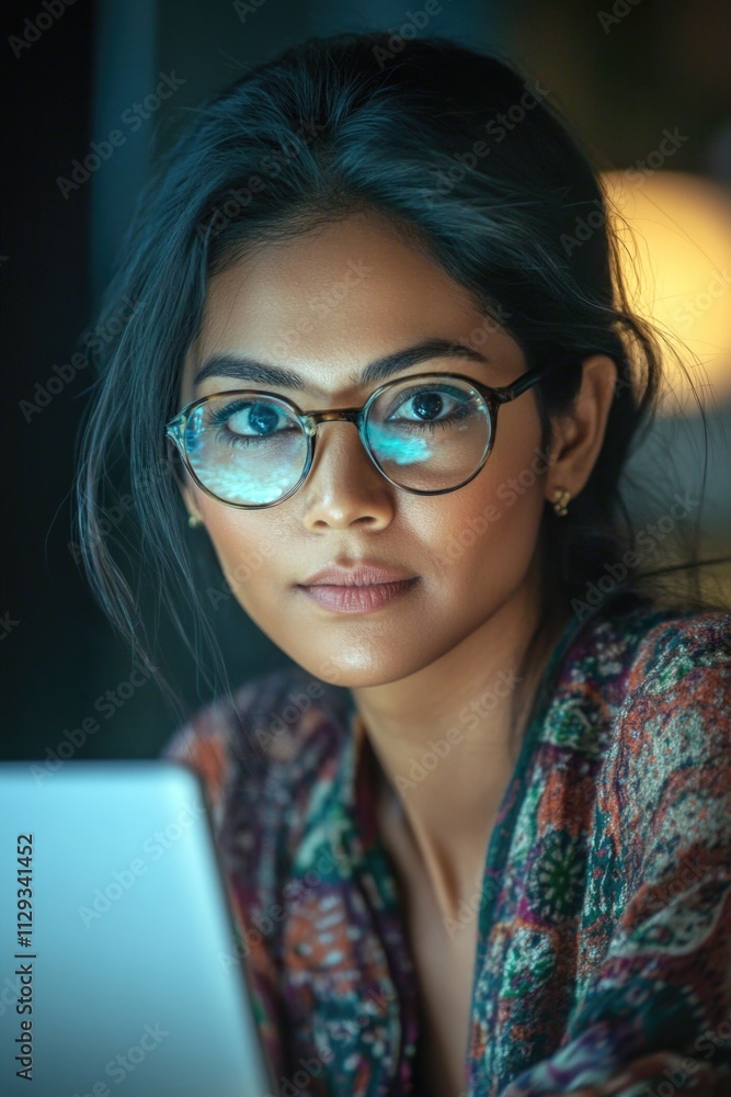 Woman with glasses using laptop Woman with glasses using laptop