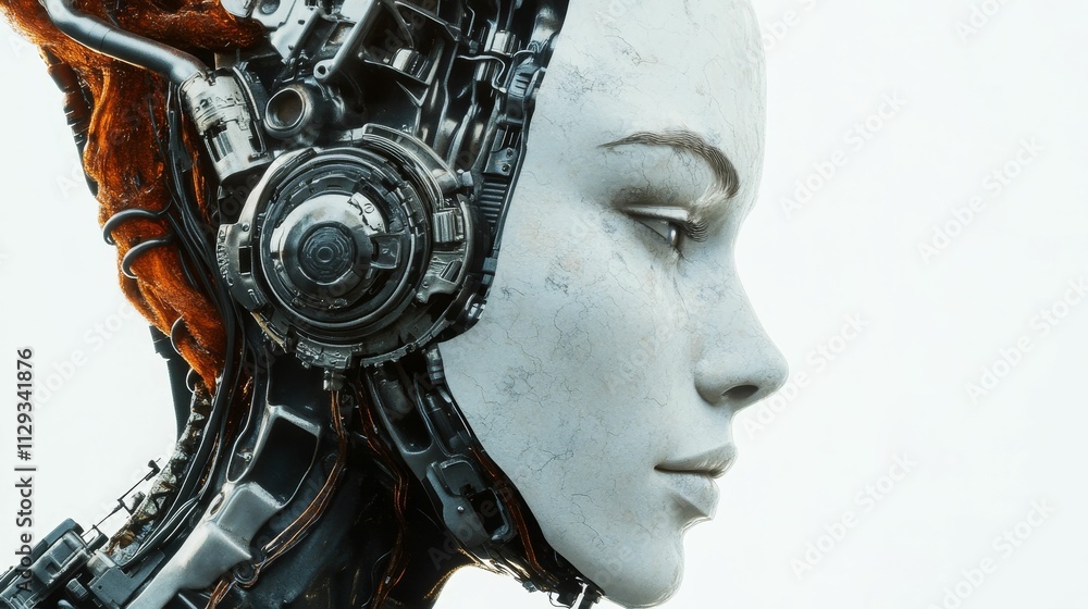 Stone-faced robotic head, intricate mechanical detail. Stone-faced robotic head, intricate mechanical detail.