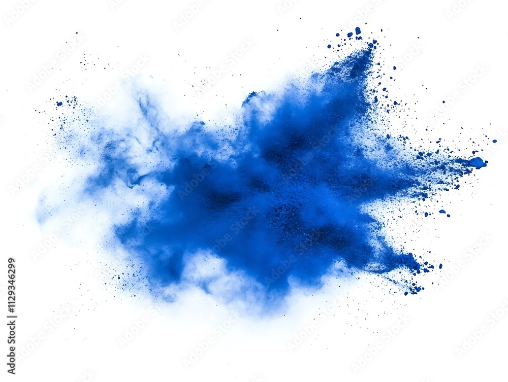 A vibrant burst of blue powder on a white background, symbolizing energy, movement A vibrant burst of blue powder on a white background, symbolizing energy, movement