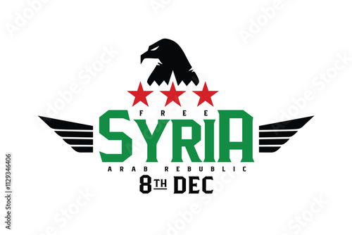 New Flag of Syrian Arab Republic, symbol of Syria, Freedom for Syria. 8th December, national day, Vector illustration.