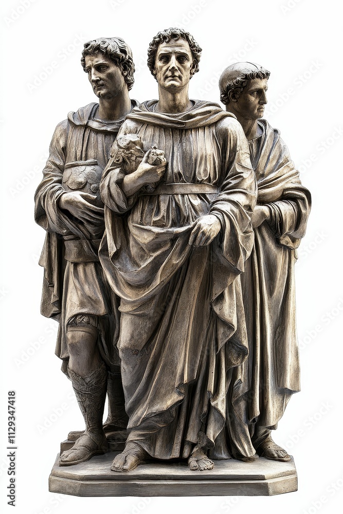 Fototapeta premium Stone sculpture of three robed figures.