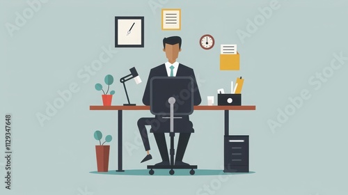 Businessman Working at His Desk in Modern Office