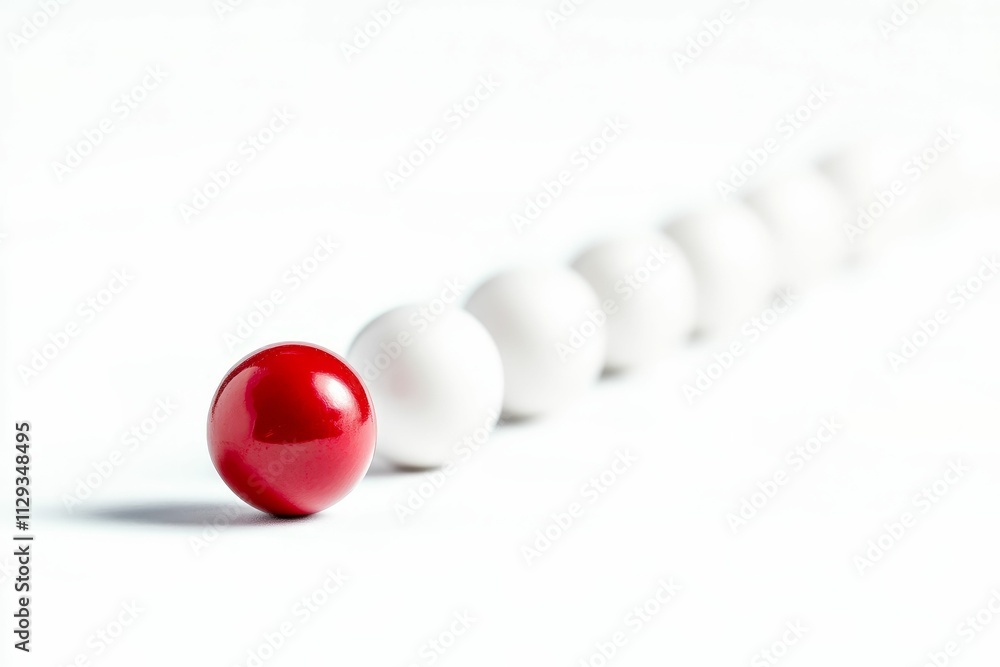 Red sphere leads white spheres in a row. Red sphere leads white spheres in a row.