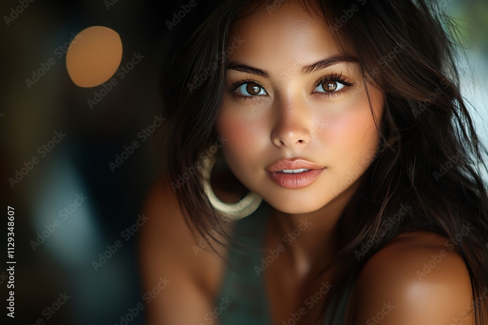 Gorgeous Woman Headshot Brown Hair Green Eyes Gold Earrings Gorgeous Woman Headshot Brown Hair Green Eyes Gold Earrings
