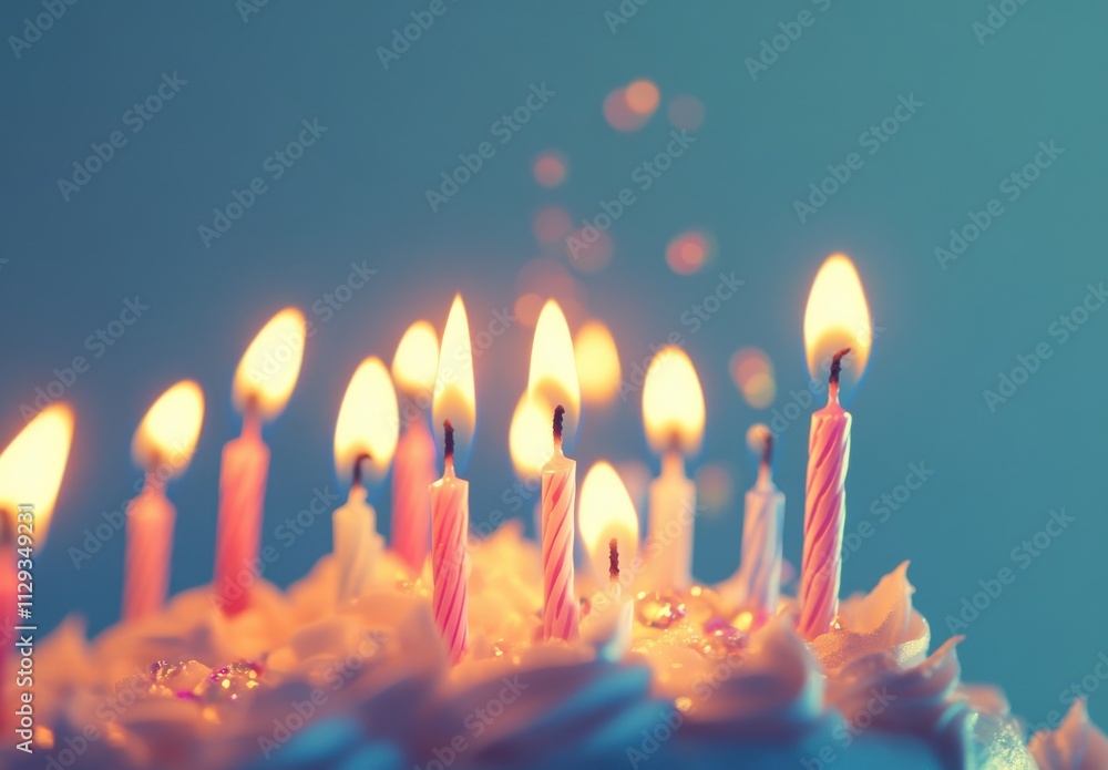 Festive Birthday Cake with Colorful Candles Illuminating the Atmosphere, Symbolizing Celebration, Joy, and Special Moments in Life with Soft Background Blur Festive Birthday Cake with Colorful Candles Illuminating the Atmosphere, Symbolizing Celebration, Joy, and Special Moments in Life with Soft Background Blur