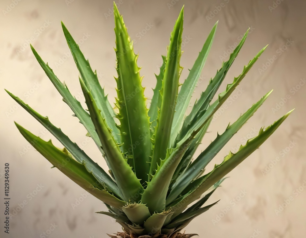 Fototapeta premium A single aloe vera leaf with prominent yellowish-green color , botanical, yellow, aloe