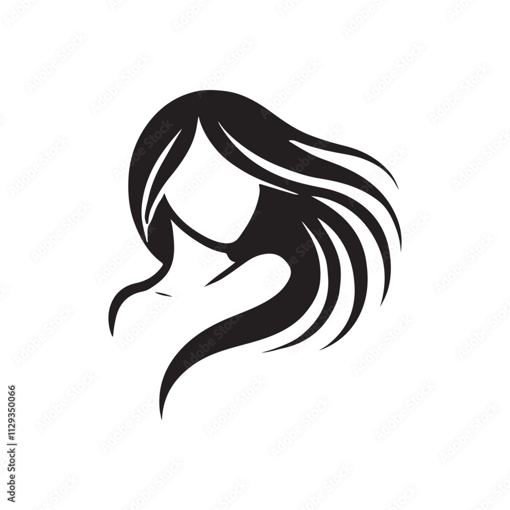 Feminine Hair Silhouette Icon – A Sleek and Stylish Vector Perfect for Beauty Brands and Modern Logo Design Feminine Hair Silhouette Icon – A Sleek and Stylish Vector Perfect for Beauty Brands and Modern Logo Design