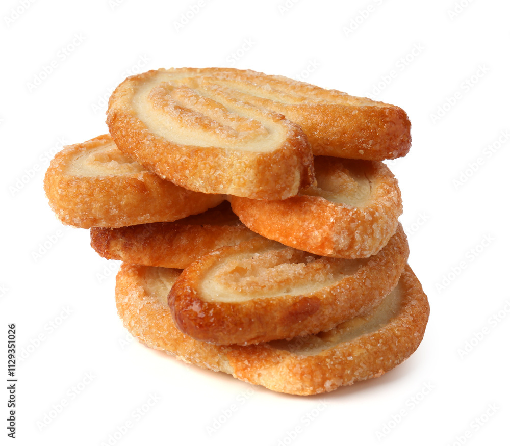 Tasty french palmier cookies isolated on white Tasty french palmier cookies isolated on white