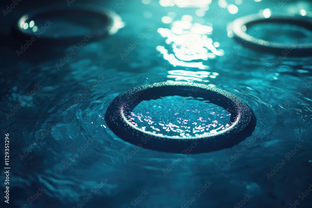 Close-up shot of a ring at the bottom of a pool or lake Close-up shot of a ring at the bottom of a pool or lake