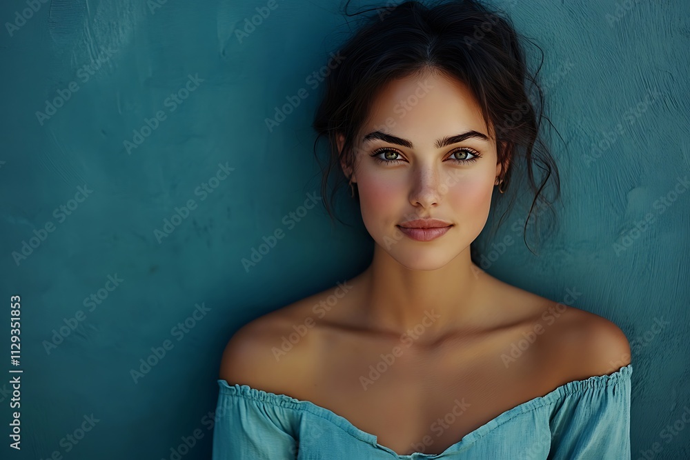 Pretty Woman Casual Teal Studio Portrait Green Eyes Pretty Woman Casual Teal Studio Portrait Green Eyes