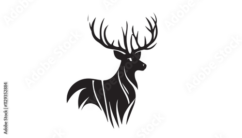 Black deer silhouette on white background. Deer silhouette vector. Animal silhouette. Deer vector Illustration. 
