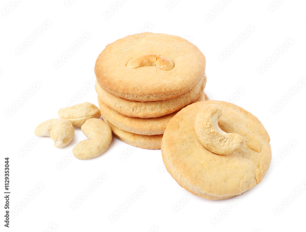 Stack of tasty cashew cookies isolated on white Stack of tasty cashew cookies isolated on white