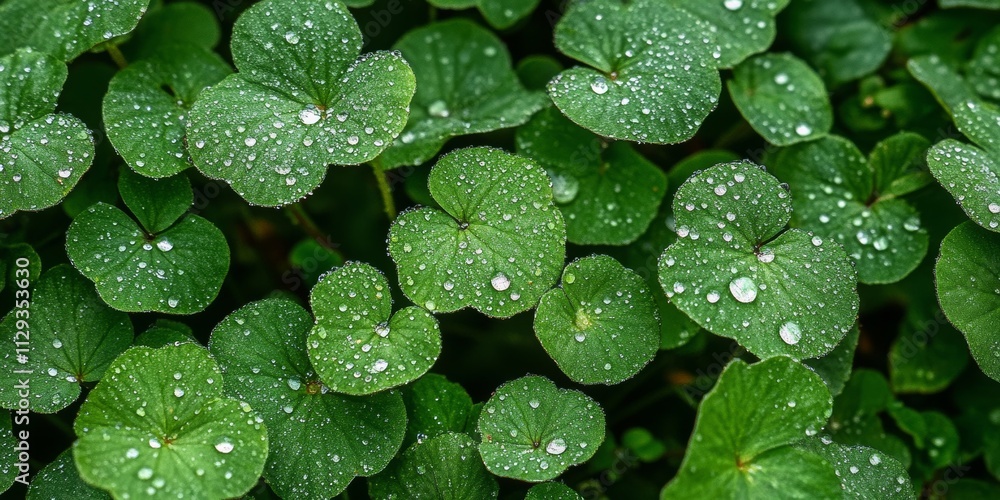 Dew Drops Shimmer on Green Leaves, Generative AI Dew Drops Shimmer on Green Leaves, Generative AI