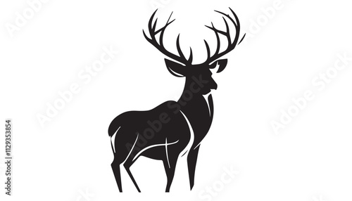 Black deer silhouette on white background. Deer silhouette vector. Animal silhouette. Deer vector Illustration. 