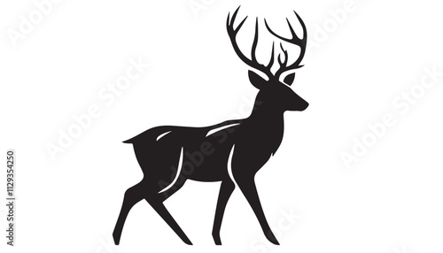 Black deer silhouette on white background. Deer silhouette vector. Animal silhouette. Deer vector Illustration. 