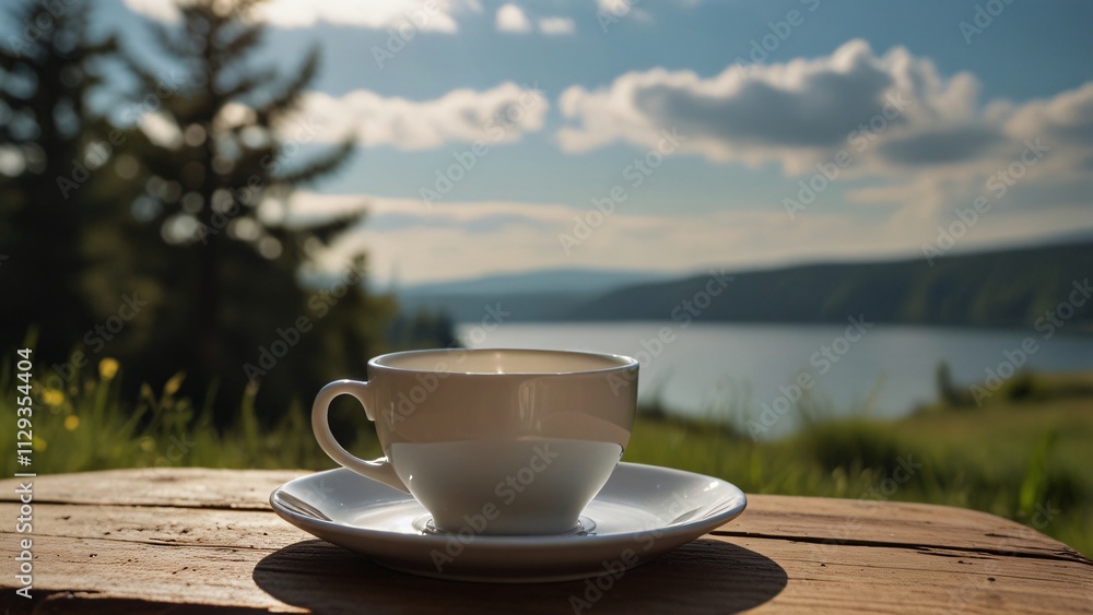Beautiful scene that transmits peace and tranquility with a cup of delicious coffee Beautiful scene that transmits peace and tranquility with a cup of delicious coffee
