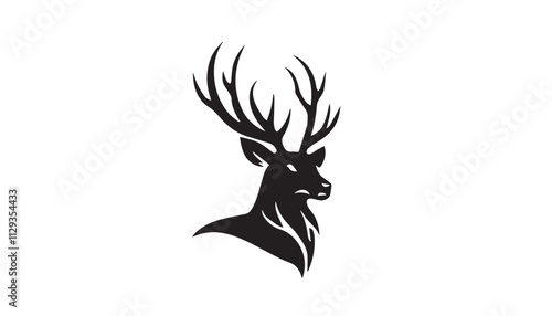 Black deer silhouette on white background. Deer silhouette vector. Animal silhouette. Deer vector Illustration. 