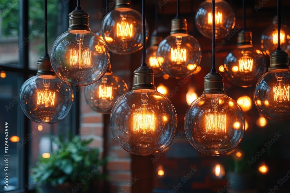 A collection of light bulbs suspended from a ceiling, ideal for decorative or architectural purposes A collection of light bulbs suspended from a ceiling, ideal for decorative or architectural purposes