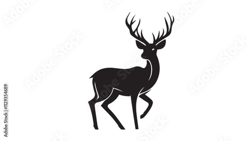 Black deer silhouette on white background. Deer silhouette vector. Animal silhouette. Deer vector Illustration. 