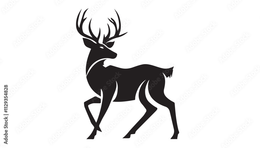 Black deer silhouette on white background. Deer silhouette vector. Animal silhouette. Deer vector Illustration. Black deer silhouette on white background. Deer silhouette vector. Animal silhouette. Deer vector Illustration.