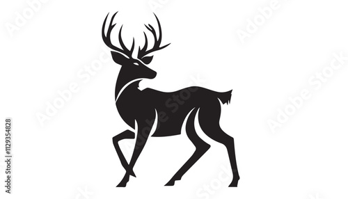 Black deer silhouette on white background. Deer silhouette vector. Animal silhouette. Deer vector Illustration. 
