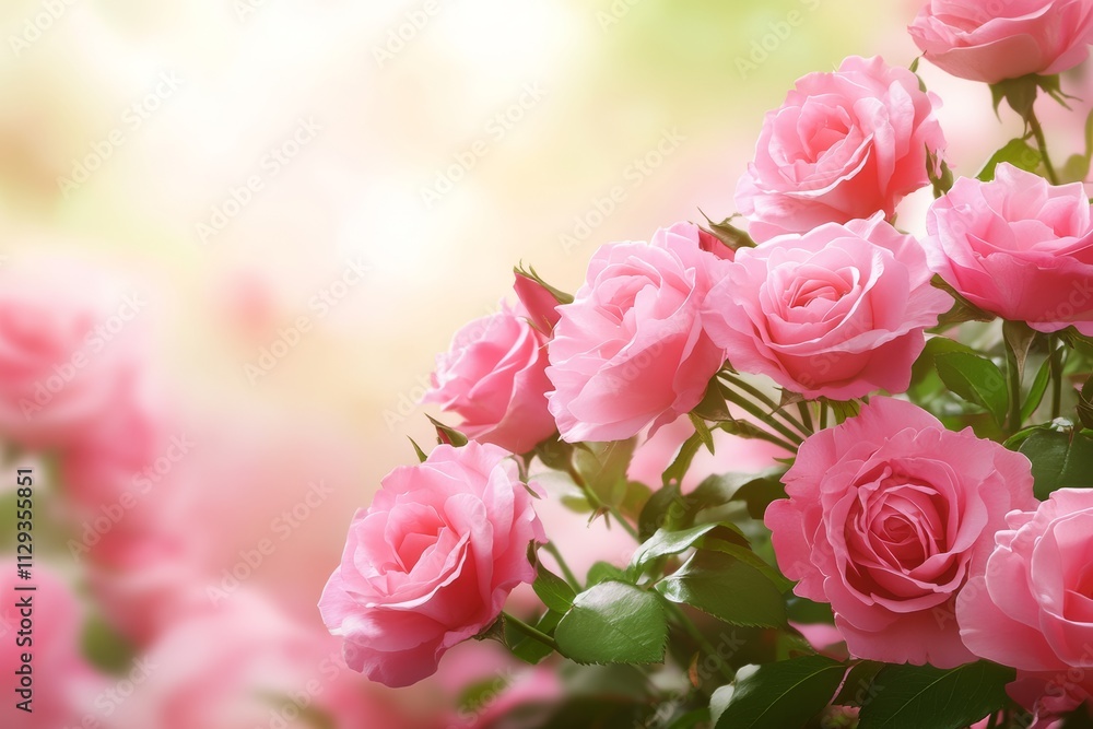 A beautiful arrangement of pink roses elegantly displayed in a vase on a table, perfect for celebrating love on Valentine's Day. A beautiful arrangement of pink roses elegantly displayed in a vase on a table, perfect for celebrating love on Valentine's Day.